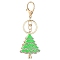 Golden Tone Alloy Enamel Big Pendants, with Rhinestone, Christmas Tree Charm, Lime Green, 58x45mm