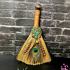 Straw Witch Altar Broom Display Decoration with Raw Natural Tiger Eye Chips WG15595-10-1