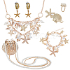 PandaHall Elite Natural Shell & Alloy Starfish Charm Bracelet & Bib Necklace & Adjustable Ring & Dangle Stud Earrings & Aligator Hair Clip & Mini Crossbody Bags SJEW-PH0001-11-1