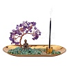 Natural Amethyst with Green Aventurine Chips with Brass Incense Burner Holder DJEW-G027-19RG-01-1