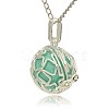 Silver Color Plated Brass Hollow Round Cage Pendants KK-J231-08S-2