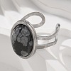 Oval Natural Snowflake Obsidian Finger Rings RJEW-M062-02P-06-5