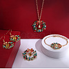 Christmas Wreath & Bell Alloy Rhinestone Pendant Necklaces & Dangle Earrings & Charm Bracelets & Brooch Sets WG06691-09-1