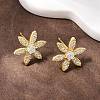 Flower Brass Micro Pave Clear Cubic Zirconia Stud Earrings EJEW-F400-01B-G-5