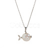 Natural Baroque Keshi Pearl Fish Pendant Brass Chain Necklaces FS-WGF6066-02-1