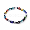 Handmade Evil Eye Lampwork Flat Round Beads Stretch Bracelets BJEW-JB05005-02-1