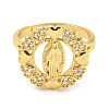 Flat Round with Saint & Heart Rack Plating Brass Micro Pave Cubic Zirconia Adjustable Rings RJEW-I105-04G-10-2