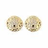 Brass Micro Pave Clear Cubic Zirconia Disc with Hamsa Hand Connector Charms KK-P300-24G-01-1