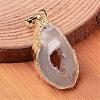 Mixed Golden Tone Brass Natural Druzy Geode Agate Slice Pendants G-M282-01-3