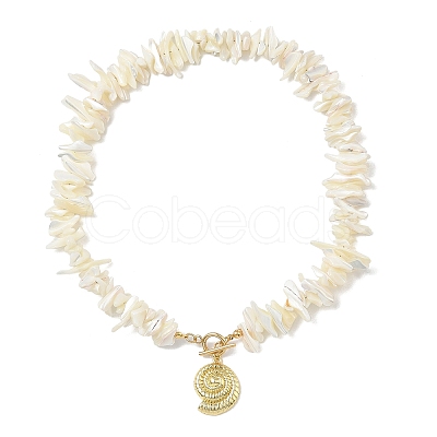 Summer Beach Brass Shell Shaped Pendant Natural Trochid Shell Chip Beaded Necklaces for Women NJEW-JN06107-1