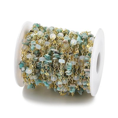 Flower Amazonite & Glass Link Chains CHC-K014-15G-02-1