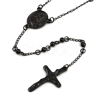 Men's Rosary Bead Necklace with Crucifix Cross NJEW-I011-4mm-04-1