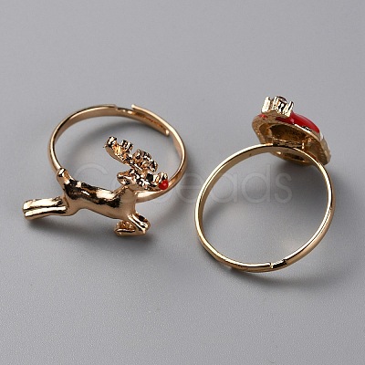 Christmas Theme Alloy and Enamel Finger Ring RJEW-WH0004-28G-1
