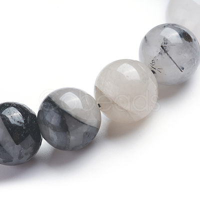 Natural Tourmalinated Quartz/Black Rutilated Quartz Stretch Bracelets BJEW-E373-10mm-07-1