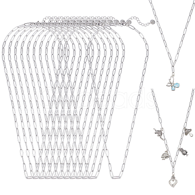 12Pcs 4MM 304 Stainless Steel Paperclip Chain Necklaces NJEW-NB0001-38B-1