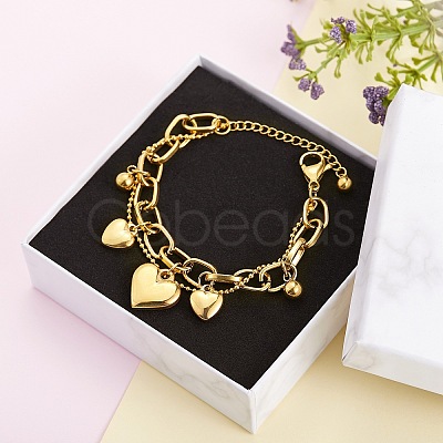 Stainless Steel Heart Charm Bracelets for Women BJEW-BB69676-I-1