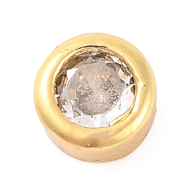 Rack Plating Flat Round Brass Micro Pave Cubic Zirconia Cabochons KK-F874-03G-12-1