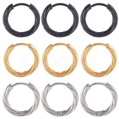 18Pcs 3 Colors 303 Stainless Steel Twist Hoop Earrings for Women EJEW-SC0001-81C-1