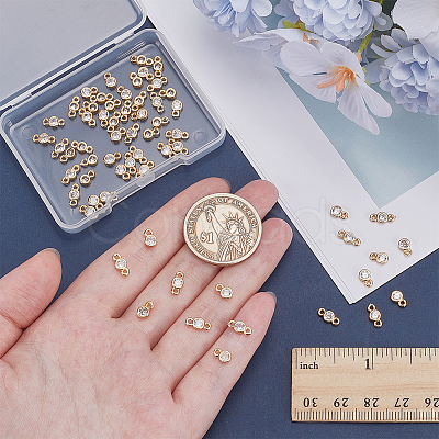 60Pcs 2 Styles Brass Pave Clear Cubic Zirconia Flat Round Link & Charms Findings Kits KK-AR0001-83-1