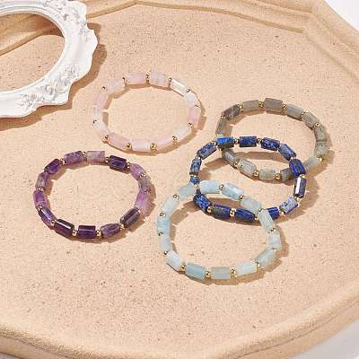 Natural Gemstone Column Beaded Stretch Bracelet for Women BJEW-JB08596-1