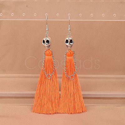 Zinc Alloy Polyester Skull Tassel Dangle Earrings FS-WG69CBD-08-1