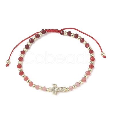 Dyed Natural Malaysia Jade Rondelle Beaded Braided Bead Bracelets BJEW-JB13395-1