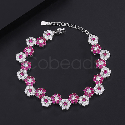 Brass Micro Pave Cubic Zirconia Link Chain Bracelets for Women FS-WG0E76F-02-1