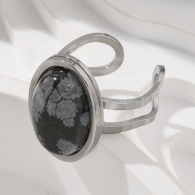Oval Natural Snowflake Obsidian Finger Rings RJEW-M062-02P-06-1