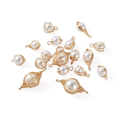 24Pcs 6 Style ABS Plastic Imitation Pearl Wire Wrapped Pendants KK-SW0001-07-1