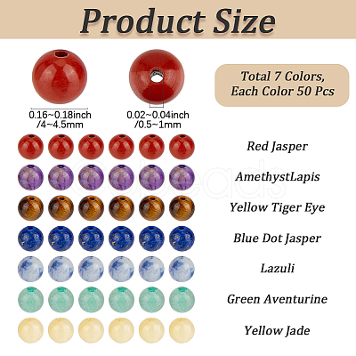 350Pcs 7 Styles Natural Amethyst & Lapis Lazuli & Blue Spot Jasper & Green Aventurine & Yellow Tiger Eye & Yellow Jade & Red Jasper Chakra Beads G-PA0001-93A-1