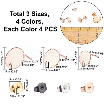 48Pcs 4 Colors PVD Vacuum Plating 304 Stainless Steel Stud Earring Findings STAS-UN0024-47-1