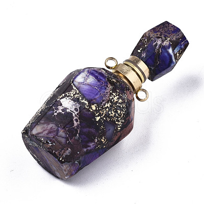 Assembled Synthetic Pyrite and Imperial Jasper Openable Perfume Bottle Pendants G-R481-15D-1
