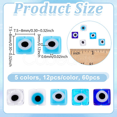 60Pcs 5 Colors Handmade Evil Eye Lampwork Beads LAMP-NB0002-19-1