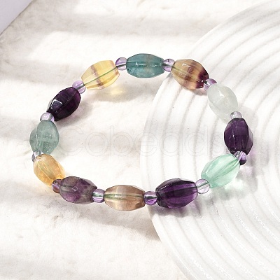 Natural Rainbow Fluorite Faceted Lantern Beaded Stretch Bracelets with Seed Beads for Women GG-CBA3F02-02-1