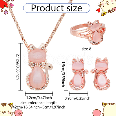 ANATTASOUL Cat Glass & Plastic Pendant Necklaces & Stud Earrings & Finger Rings SJEW-AN0001-52-1