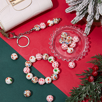 30Pcs 3 Styles Round with Christmas Theme Pattern Silicone Focal Beads SIL-SC0002-97C-1