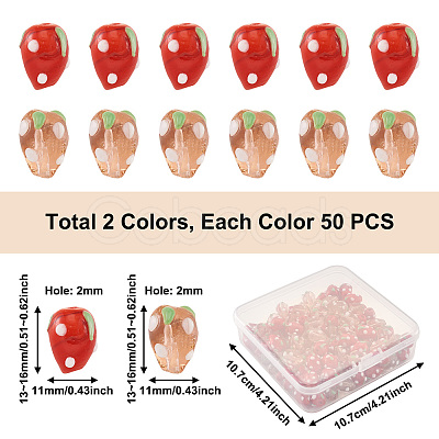 100Pcs 2 Colors Handmade Lampwork 3D Strawberry Beads LAMP-CD0001-14-1