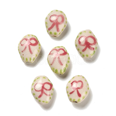 Flower Theme Printed Handmade Porcelain Beads LAMP-D303-06A-02-1