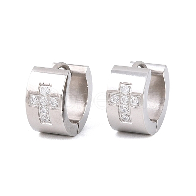 304 Stainless Steel Micro Pave Clear Cubic Zirconia Hoop Earrings EJEW-G457-03P-1