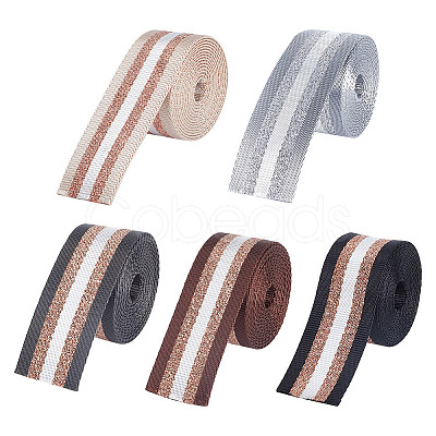 10 Yards 5 Colors Filigree Polyester Striped Ribbon OCOR-AR0001-61-1