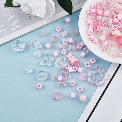 150 Pieces Random Rose Acrylic Beads Bear Pastel Spacer Beads Butterfly Loose Beads for Jewelry Keychain Phone Lanyard Making JX543C-1