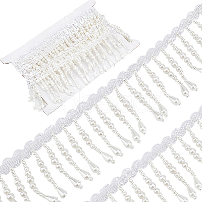 Polyester & Imitation Pearl Beaded Tassel Ribbon OCOR-XCP0002-82-1
