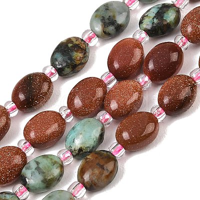 Natural African Turquoise(Jasper) & Rose Quartz & Red Aventurine & Indian Agate & Synthetic Goldstone Beads Strands G-Z135-A08-1