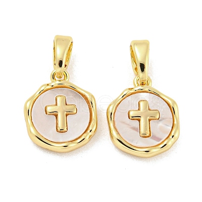 Brass Pave Shell Charms KK-G490-35G-1