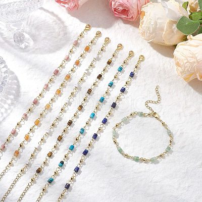 Brass Natural Mixed Stone Link Bracelets for Women BJEW-JB11683-1
