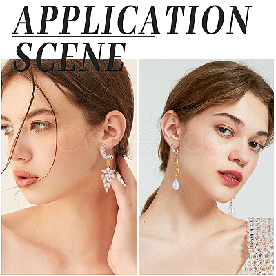 6Pcs Brass Pave Clear Cubic Zirconia Moon with Star Stud Earring Findings DIY-CN0002-74-1
