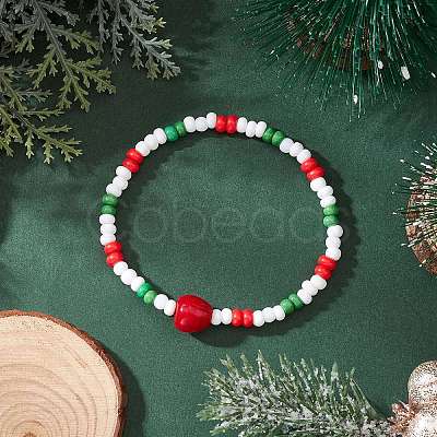 Christmas Glass Seed & Handmade Lampwork Beads Stretch Bracelets for Women BJEW-MZ00197-03-1