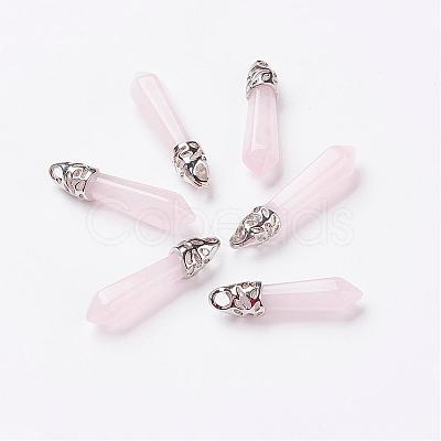 Natural Rose Quartz Pointed Pendants G-P309-05-1