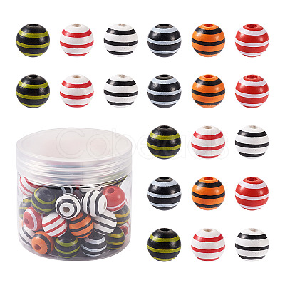 60Pcs 6 Colors Natural Chinese Cherry Wood Beads WOOD-CD0001-16-1
