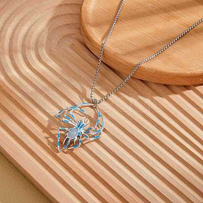 Alloy Enamel Luminous Halloween Spider Pendant Box Chain Necklaces for Women Men PW-WGC2D8E-01-1